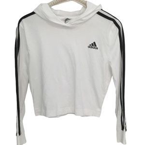 Adidas women’s white hooded crop top, long sleeves, size medium